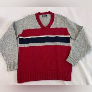 Vintage Puritan Sweater Mens Large Gray Red‎ Knit Shetland Wool Made In USA